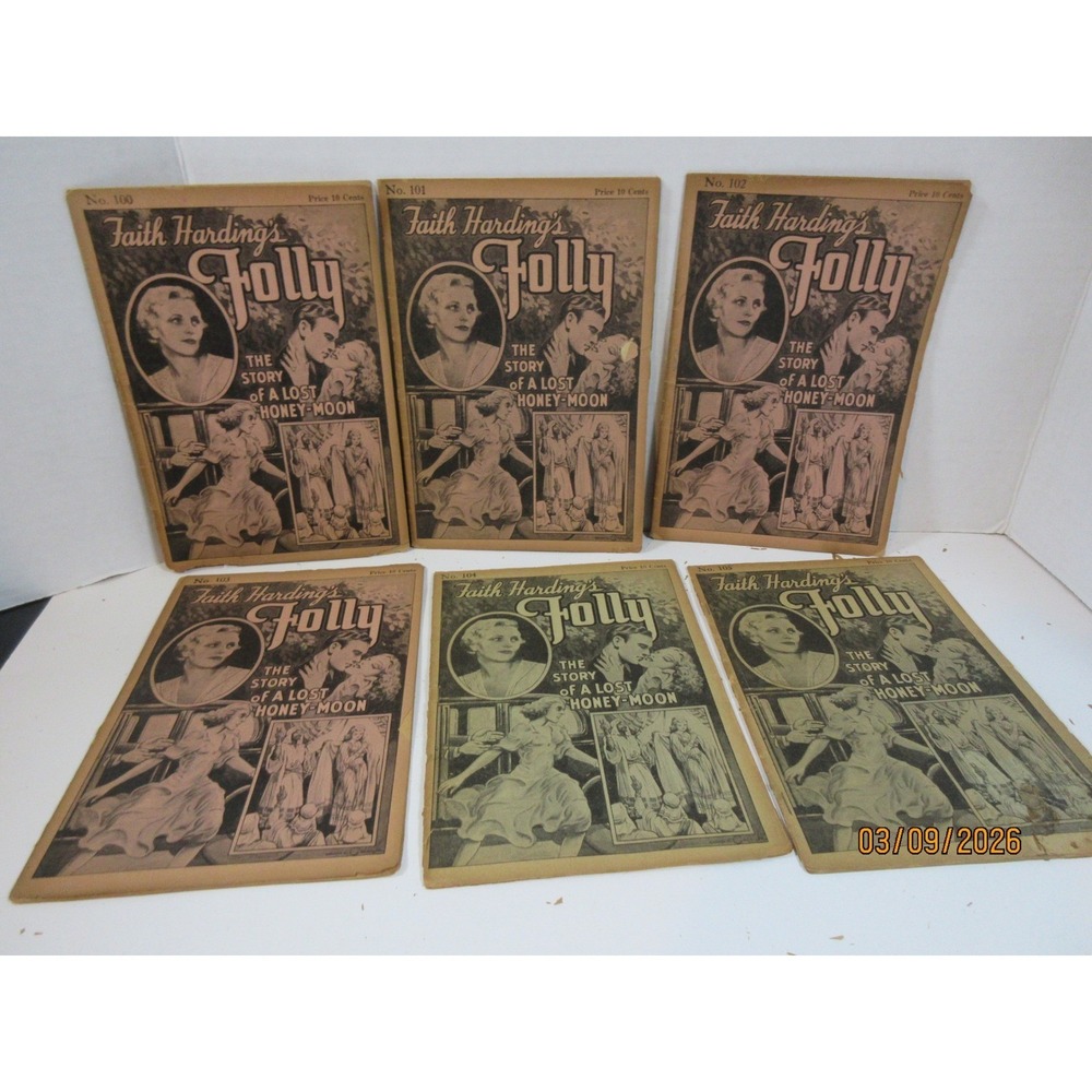Faith Hardings Folly Pulp Fiction Booklet Lot No 100-105 Lost Honey-Moon Vintage